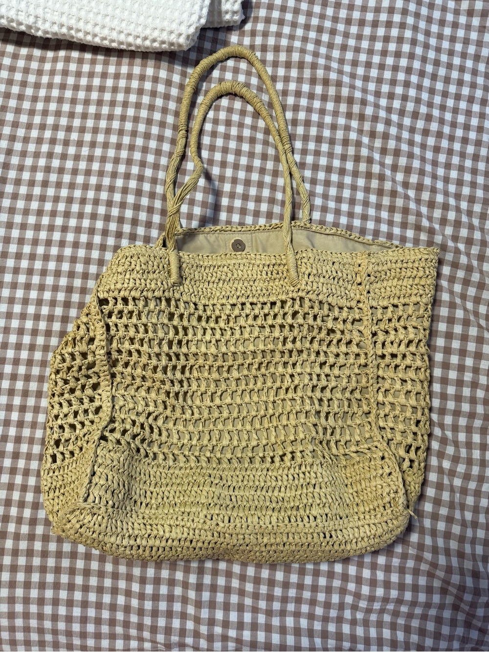 Abercrombie & Fitch Wover Straw Tote Bag in Light Tan - Casual Beach Shopper